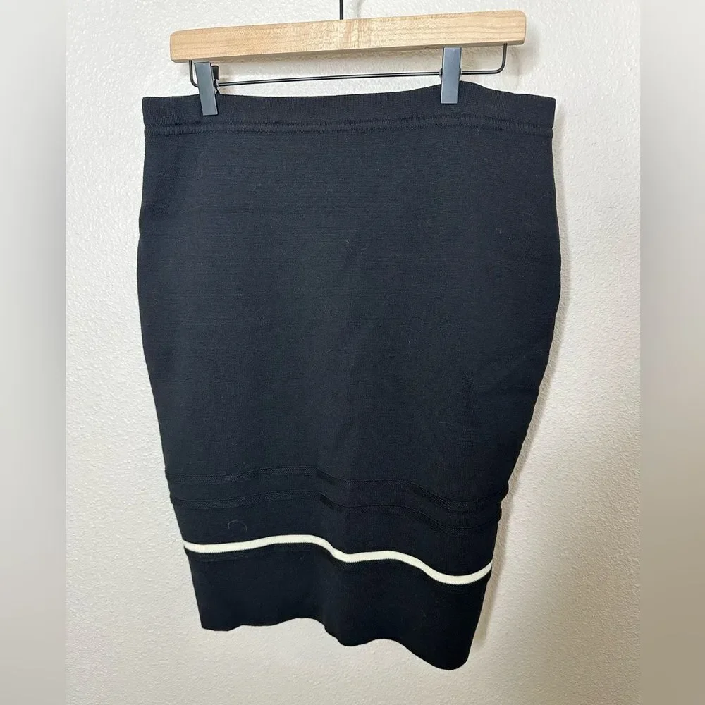 Escada Black Contrast Striped Wool Pencil Skirt Sz L